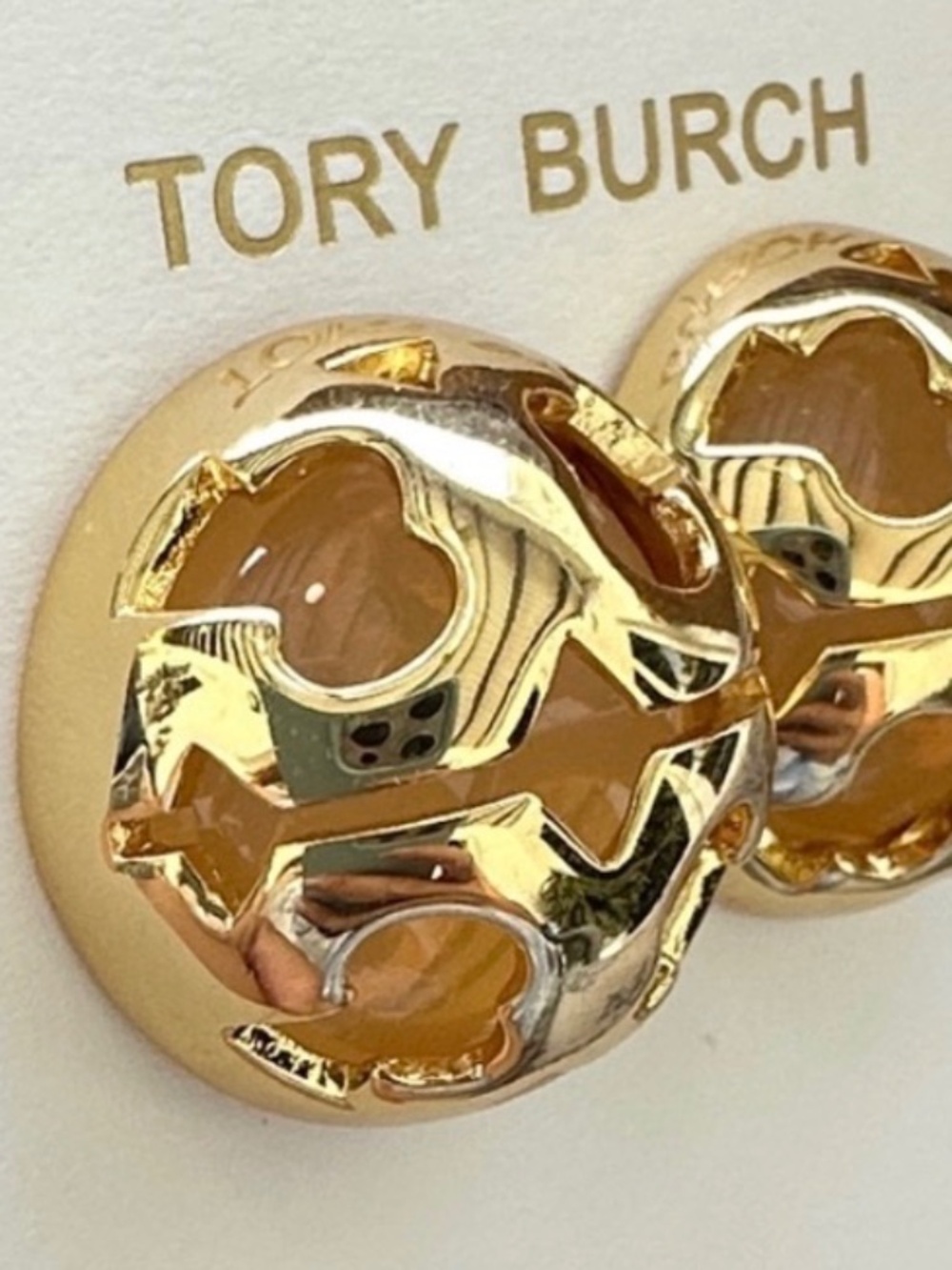 Tory Burch Earrings DOMED CUTOUT GOLD TONE DOME UNIQUE PIERCED / POST NWT - Picture 7 of 9